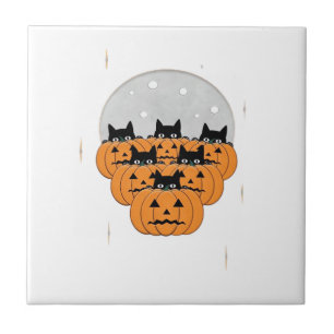 Halloween Katzen Kürbisse Schwarzer Hintergrund Il Fliese