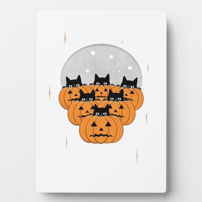 Halloween Katzen Kürbisse Schwarzer Hintergrund Il Fotoplatte (Vorderseite)