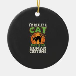 Halloween-Katzen-Mensch-Kostüm Lustiges Design Keramik Ornament