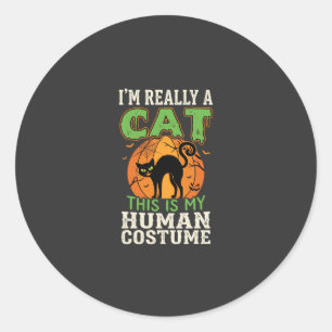 Halloween-Katzen-Mensch-Kostüm Lustiges Design Runder Aufkleber