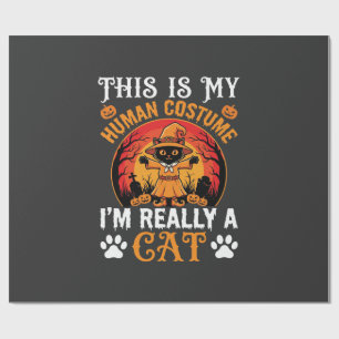 Halloween-Katzen-Mensch-Kostüm Vintage-Grafik Geschenkpapier