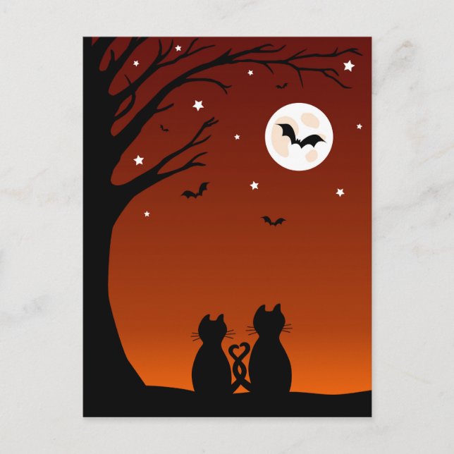 Halloween-Katzen mit Blick auf den Mond Postkarte (Vorderseite)