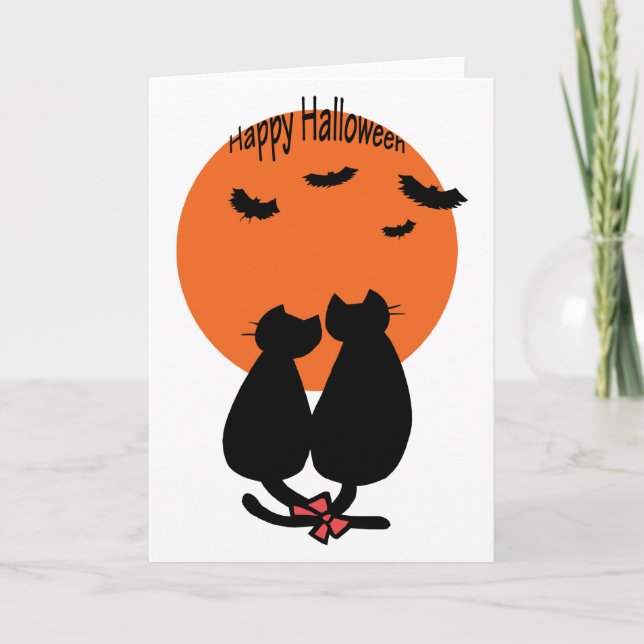 Halloween-Katzen Romance Karte (Vorderseite)