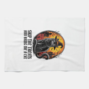 Halloween-Katzen-Shirt Vintage-Gravur Gruselig Sch Geschirrtuch