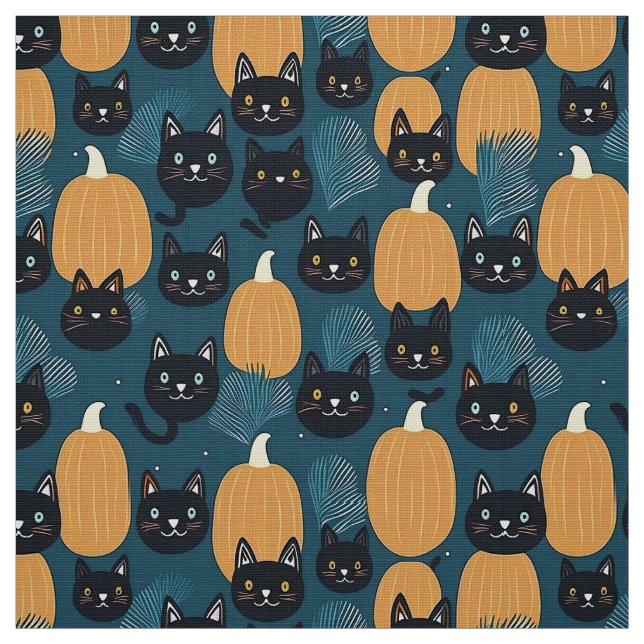 Halloween-Katzen und Kürbis Stoff (Muster)