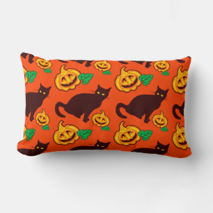Halloween Katzen und Kürbis. Zwei-Seiten-Design Lendenkissen
