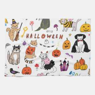 Halloween-Katzen Vintage-Linienmuster Geschirrtuch