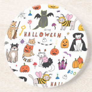 Halloween-Katzen Vintage-Linienmuster Getränkeuntersetzer