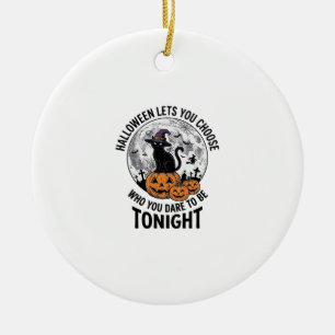 Halloween-Katzen-Zitat Gruseliger Kürbis-Hexen-Gra Keramik Ornament