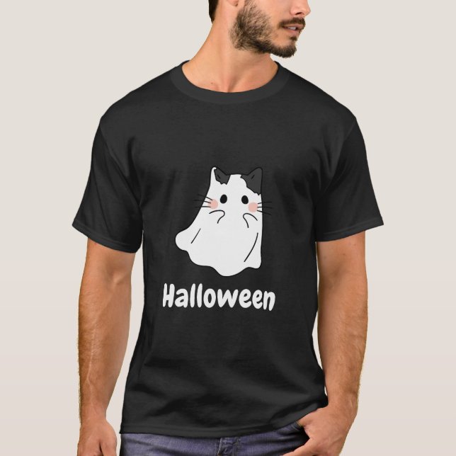 Halloween-Katzenghost T-Shirt (Vorderseite)