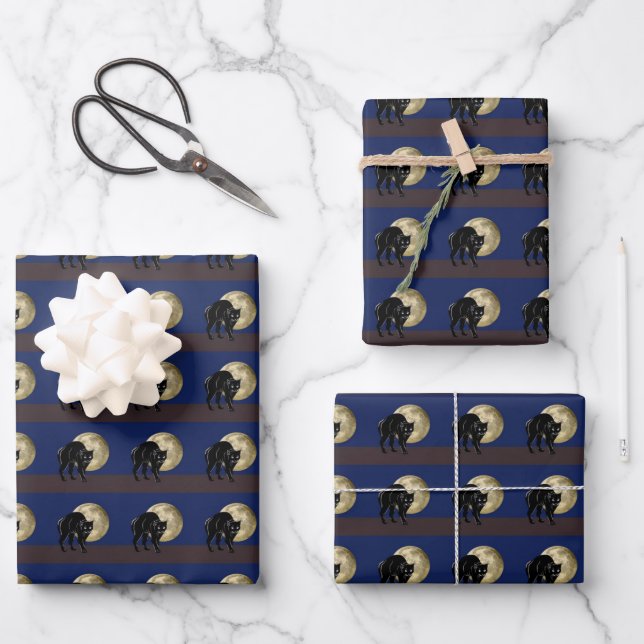 Halloween Katzenjammer auf Vollmondnacht Geschenkpapier Set (Vorderseite)