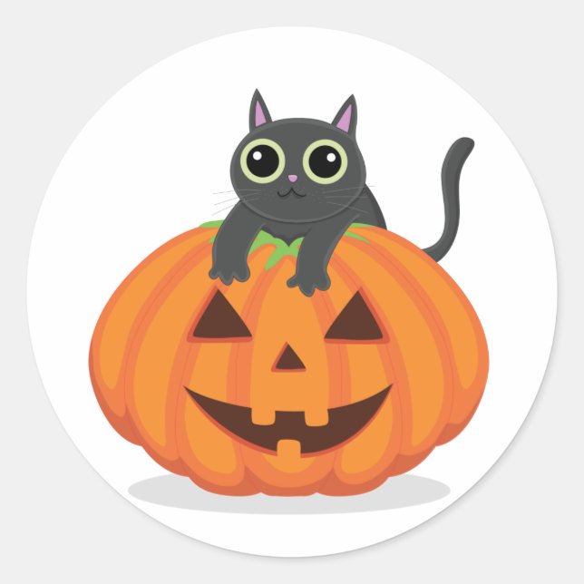 Halloween-Katzenkatze auf Kürbiskugel niedliche Kü Runder Aufkleber (Vorderseite)