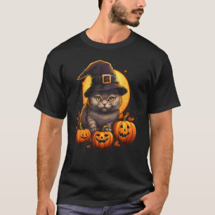 Halloween-Katzenkostüm Hexenhut schwarze Katze Kür T-Shirt