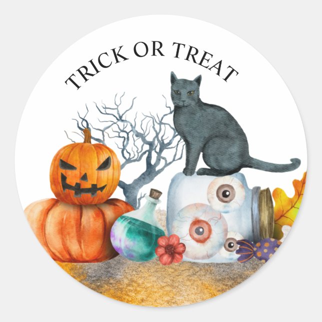 Halloween-Katzenkürbis Runder Aufkleber (Vorderseite)