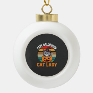 Halloween Katzenlady Hexe Kürbis Retro-Design Keramik Kugel-Ornament