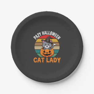 Halloween Katzenlady Hexe Kürbis Retro Design Pappteller