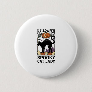 Halloween Katzenlady Vintage Schwarze Katze T-Shir Button