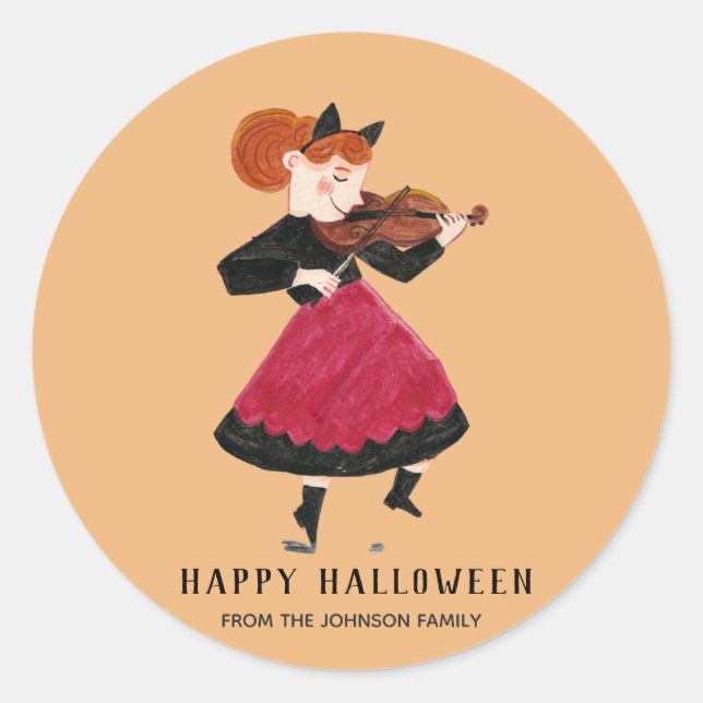 Halloween-Katzenmädchen mit rosa Kleid Runder Aufkleber (Vorderseite)