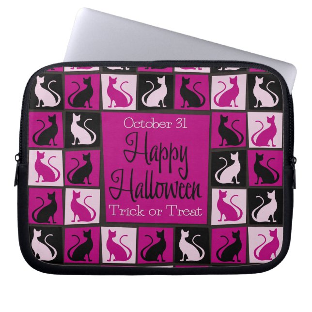 Halloween-Katzenmosaik Laptopschutzhülle (Vorderseite)