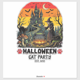 Halloween-Katzenparty Hexenkessel Schwarze Katzen  Aufkleber