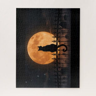 Halloween-Katzenpuzzle Spukvolle Vollmond-Silhou