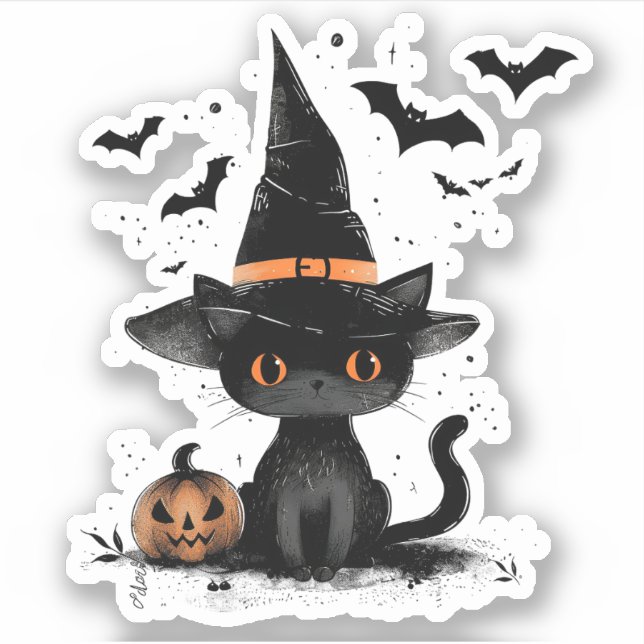 Halloween-Katzenwitscher und -Fledermaus-Aufkleber Aufkleber (Vorderseite)
