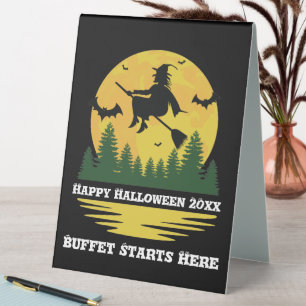 Halloween Kaution Hexe überquert flying Broomstick Tischaufsteller