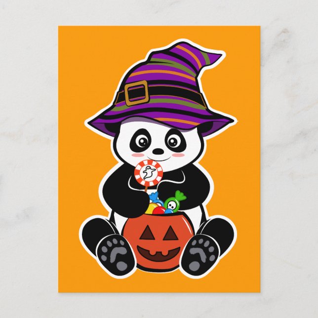 Halloween kawaii Panda mit Bonbons Postkarte (Vorderseite)