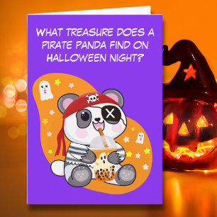 Halloween Kawaii Pirat Panda trinkt Boba Tee Karte