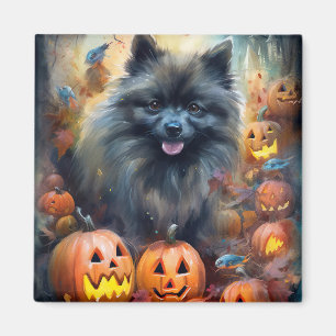 Halloween Keeshond mit Pumpkins Beängstigend Magnet