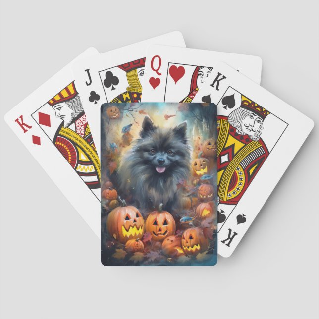 Halloween Keeshond mit Pumpkins Beängstigend Spielkarten (Rückseite)