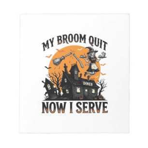 Halloween-Kellnerin-Shirt Besen Zerbrochen Humor_1 Notizblock
