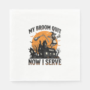 Halloween-Kellnerin-Shirt Besen Zerbrochen Humor_1 Serviette