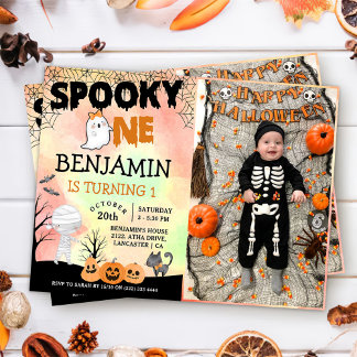 Halloween Kids Costume 1. Geburtstag Party Foto Einladung