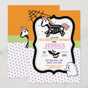 Halloween Kids Unicoron Skeleton Fledermäuse Einladung