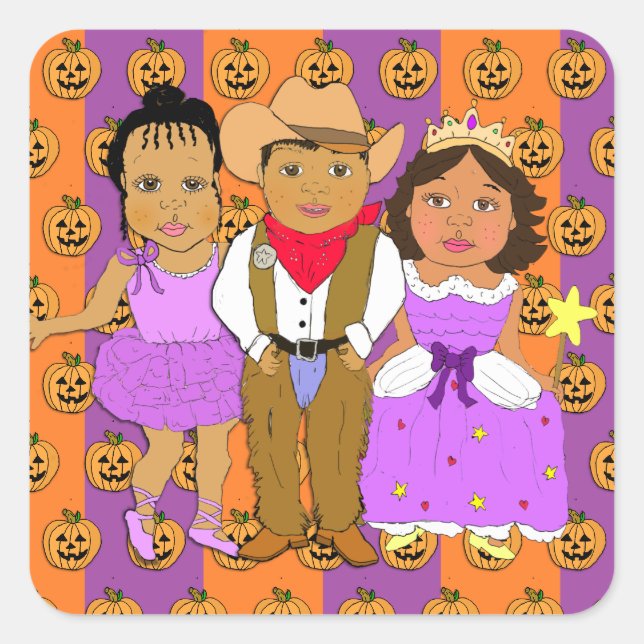 Halloween-Kinder in Kostümen Quadratischer Aufkleber (Vorderseite)