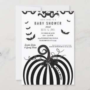 Halloween-Kinderdusche aus Schwarz-Weiß-Kürbis Einladung