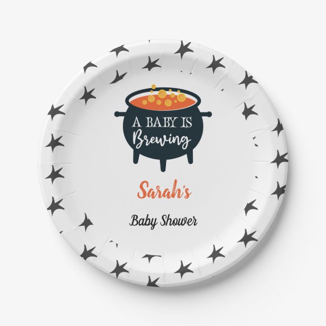 Halloween-Kinderdusche, Individuelle Name Pappteller (Vorderseite)