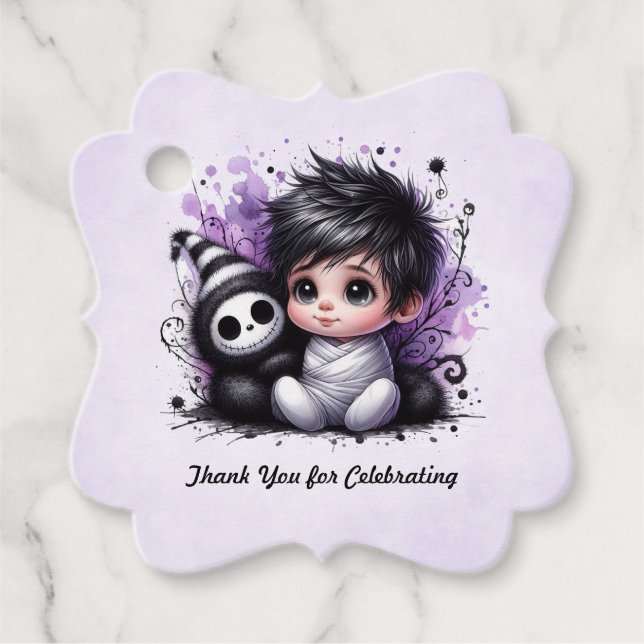 Halloween-Kinderdusche - Lila Gotisches Baby Geschenkanhänger (Vorderseite)