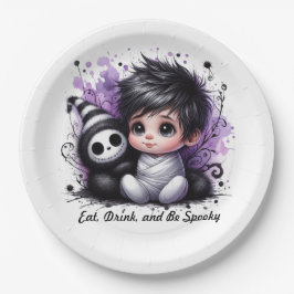 Halloween-Kinderdusche - Lila Gotisches Baby Pappteller