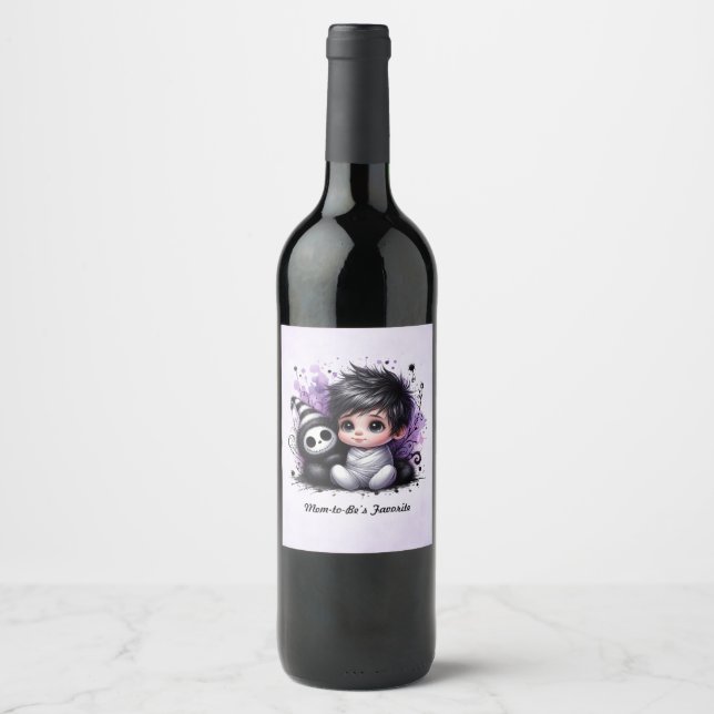 Halloween-Kinderdusche - Lila Gotisches Baby Weinetikett (Vorderseite)