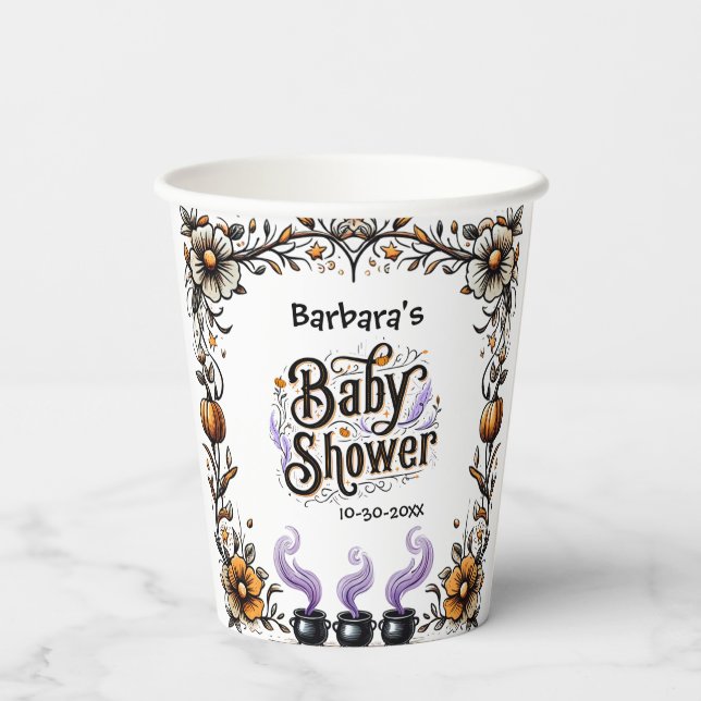 Halloween-Kinderdusche - Triplets brauen Pappbecher (Rückseite)