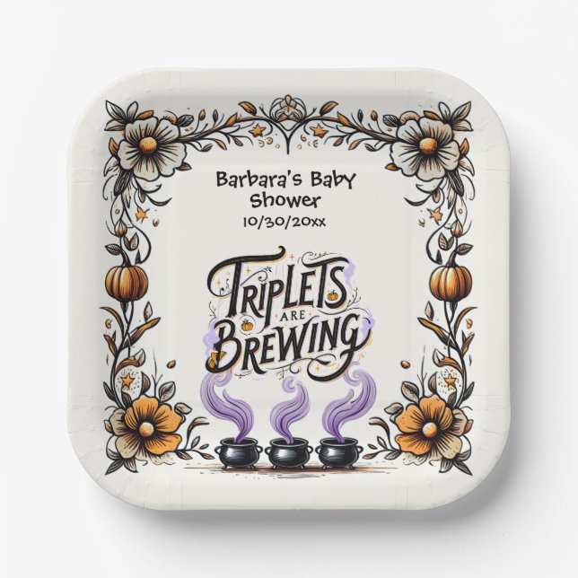 Halloween-Kinderdusche - Triplets brauen Pappteller (Vorderseite)