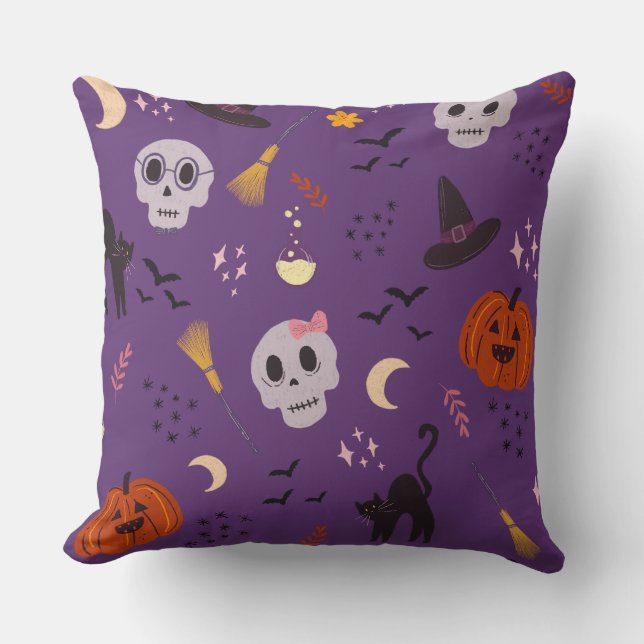 Halloween Kissen - Skulls, Kürbis, Katzen (Vorderseite)