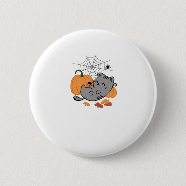 Halloween Kitty and Spiders Classic T - Shirt Button (Vorderseite)