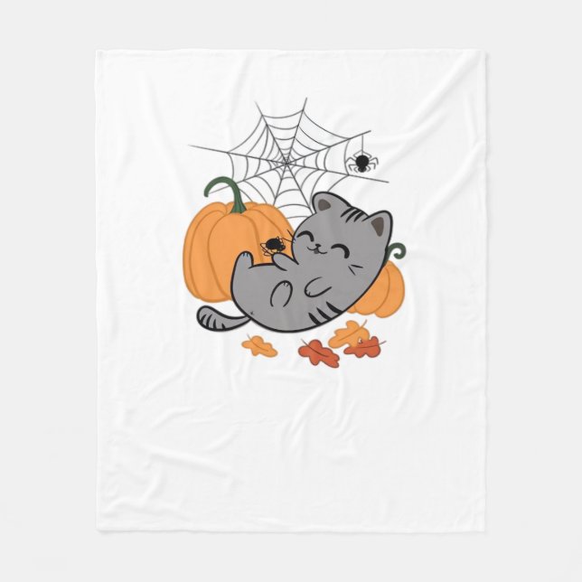 Halloween Kitty and Spiders Classic T - Shirt Fleecedecke (Vorderseite)
