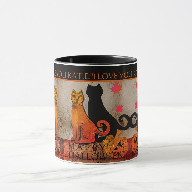 Halloween Kitty Cat Zwei-Tone-Tasse Tasse (Zentrum)