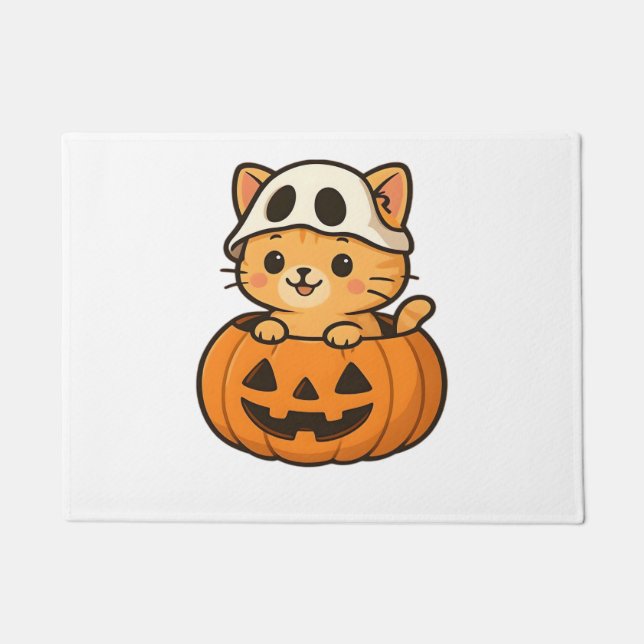 Halloween Kitty in einem Kürbisklassischen T - Shi Fußmatte (Vorderseite)