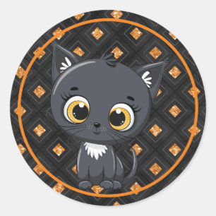 Halloween Kitty mit Orange und Schwarz Back Runder Aufkleber