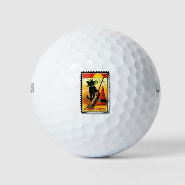 Halloween Kitty Sitting Hexenhut Golfball (Vorderseite)